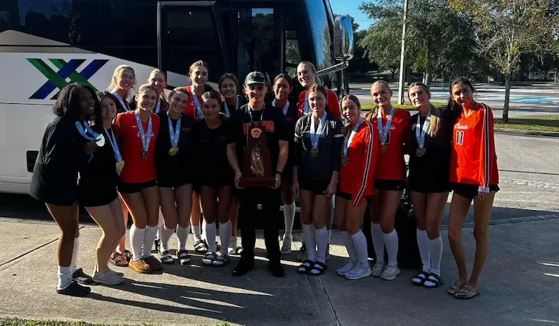 Team transportation Sports team transportation - athletes boarding a Connexxions charter bus