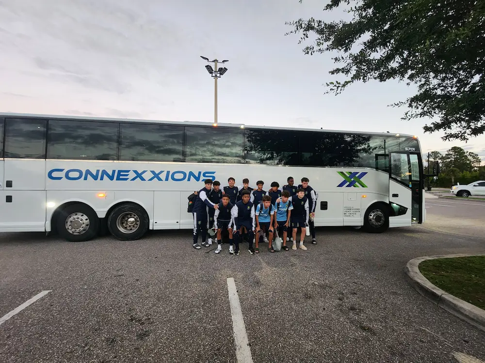 Charter bus ready for a fall sports team season schedule