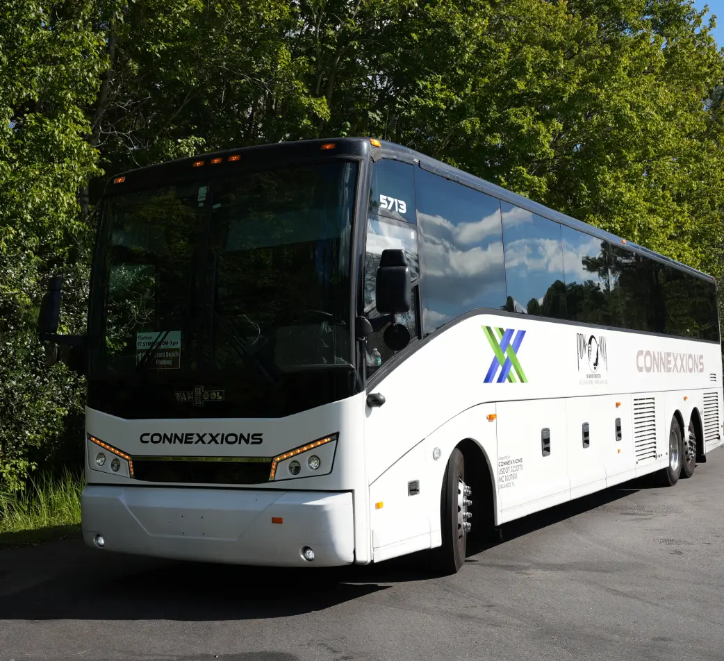 large group on charter bus in orlando florida